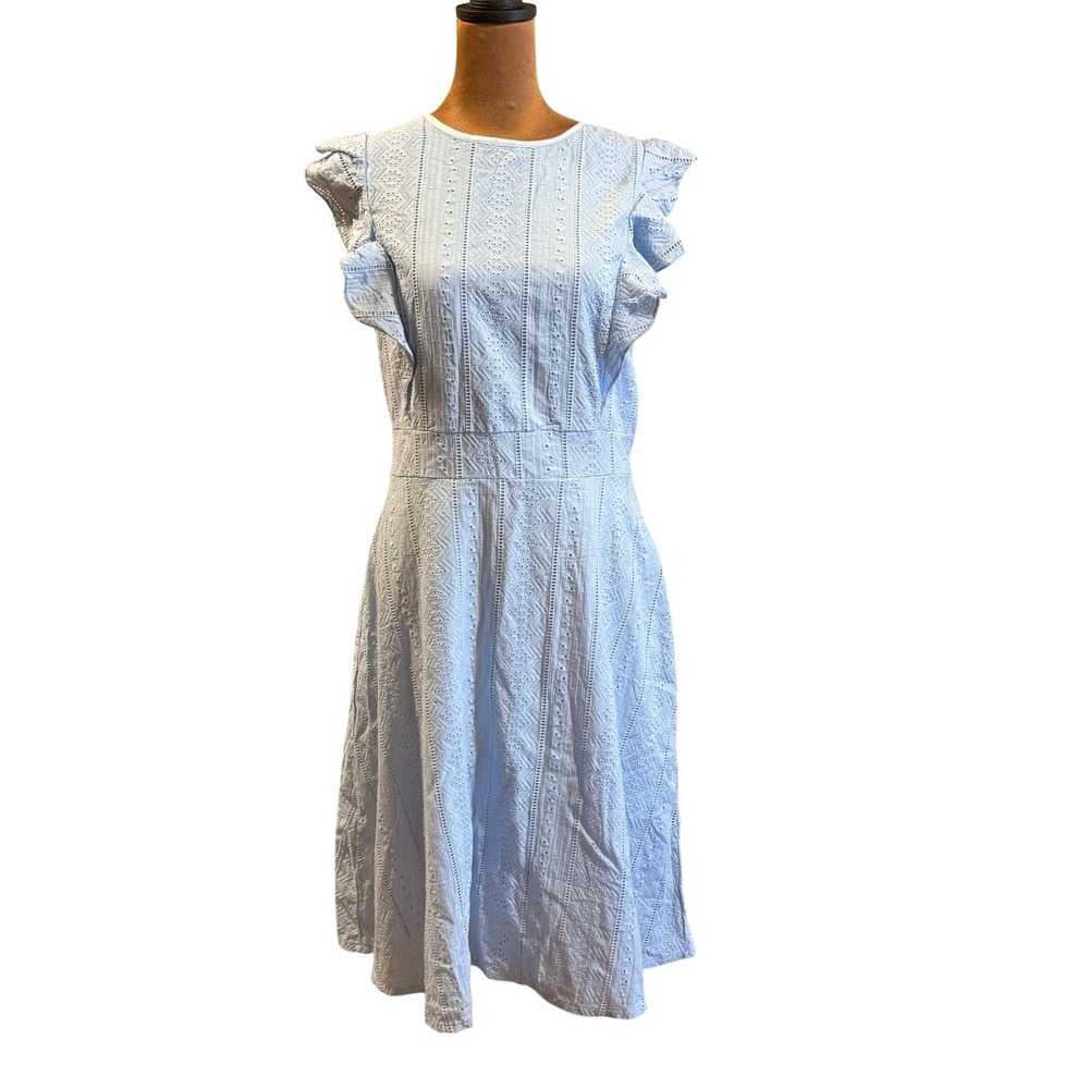 NWT ECOWISH Eyelet Lace Midi Dress M Blue Cottagecore‎ Boho Ruffle Spring Easter